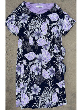 Robbie Bee Womens Size Large Wrap Dress Navy Pink White 38" Long Stretch